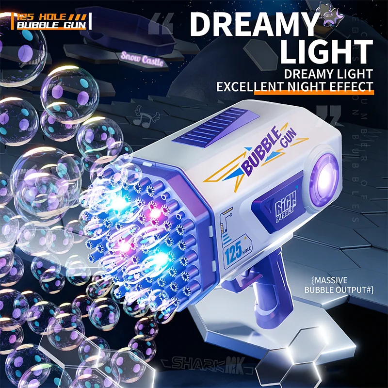 Bubble Machine 125 Hole Bubble Gun Blaster with Led Lights, for Kids Boys Girls Outdoor Birthday Party （No Bubble Solution）