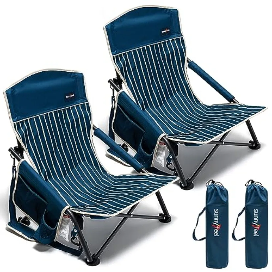 

Folding Low Camping Beach Chair 2 Pack, Portable Backpacking Chairs with Cup Holder, Carry Bag Compact and Heavy Duty for Adult