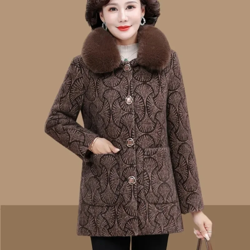 High-End Mother Mink Fur Jacket Women Winter 2025New Padded Wool Coat Middle-Aged Elderly Outwear Fashion Warm Overcoat Lady Top