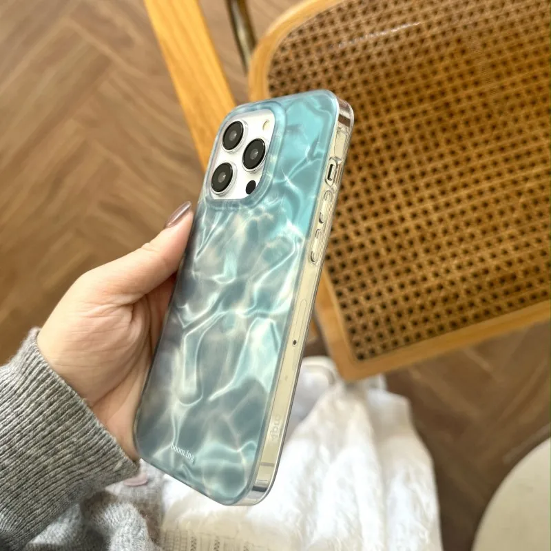 Gradient color seawater water ripple glitter art Phone Case For iPhone 17 16 15 14 13 12 Pro Max Case Cute luxury Cartoon Cover