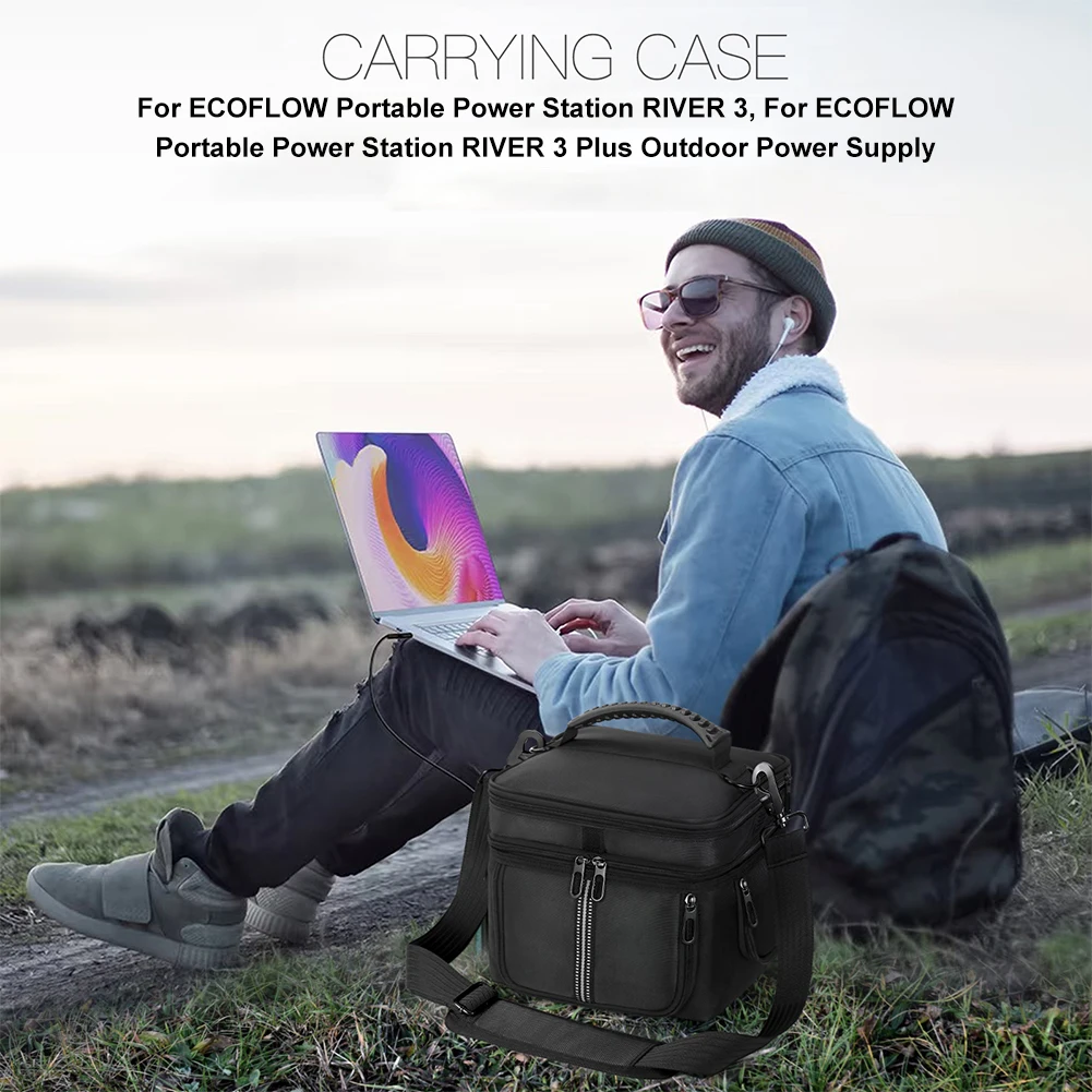 Carrying Case Protective Case Dustproof Anti-drop with Shoulder Strap & Handle for Ecoflow Portable Power Station River 3/3 Plus