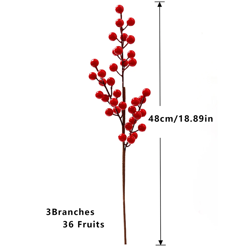 48cm-76cm Künstlicher Weihnachtszweig mit Roten Früchten, Kunsttannenbeeren, Kunstpflanzen für Heimdekoration, Erntefest und Weihnachten – Detail 12