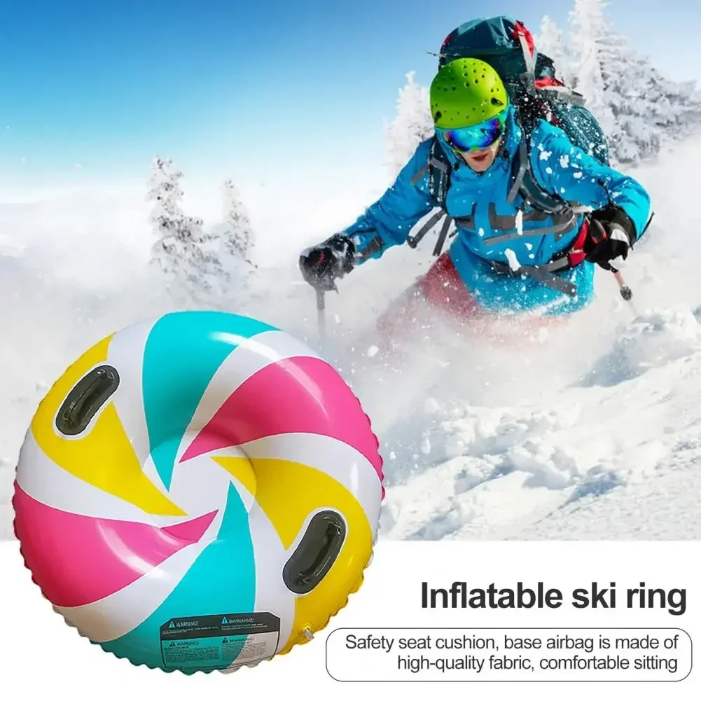 Inflatable PVC Ski Ring, Thickened Sledding Tube with Handle, Heavy-duty Snow Racer Board for Winter Outdoor Snow Sports