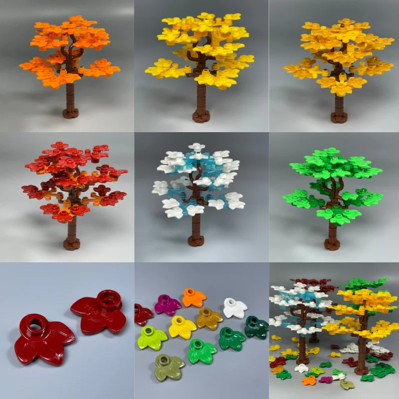 MOC الطوب أوراق اليقطين نبات القيقب شجرة البيت بحيرة مشهد 32607 اللبنات التعليمية لعب الاطفال هدية