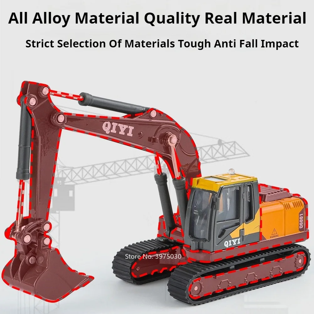 1/60 Eexcavator Toy Car Model Alloy Diecast Joint Mobility Sound Light Doors Opened Simulation Digger Vehicle Toys Birthday Gift