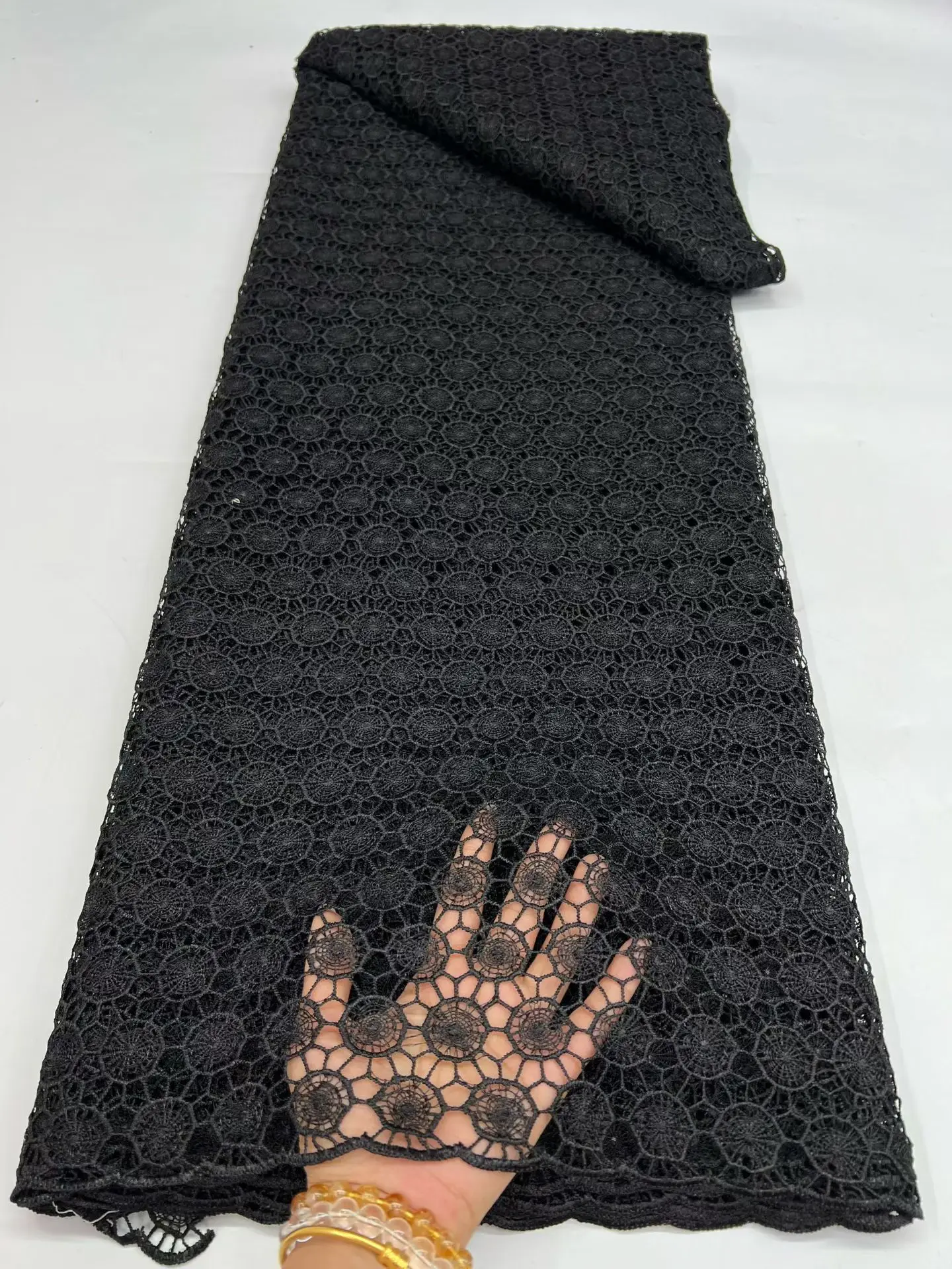 

Latest Black African Water Soluble Lace Fabric Luxury French Guipure Cord Lace Fabric for Evening Party Dresses 5 Yards 740