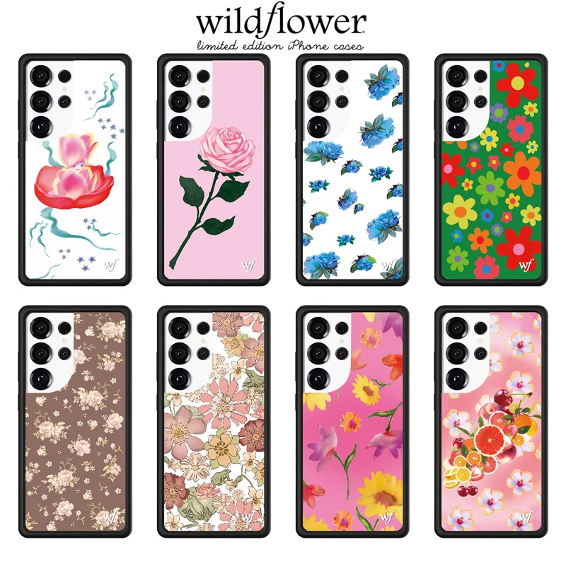 Wildflower 3D WF Metal Logo Flowers Phone Case  For Samsung S23 S24 S25 S26 Ultra Cute Cartoon Rose inflorescence Cover ﻿﻿﻿