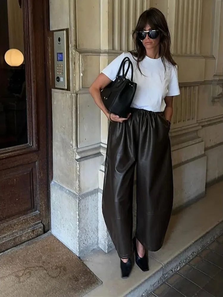 

Брюки-фонарики с высокой талией и свободными штанинами, прямые повседневные брюки из полиэстера для женщин на каждый день