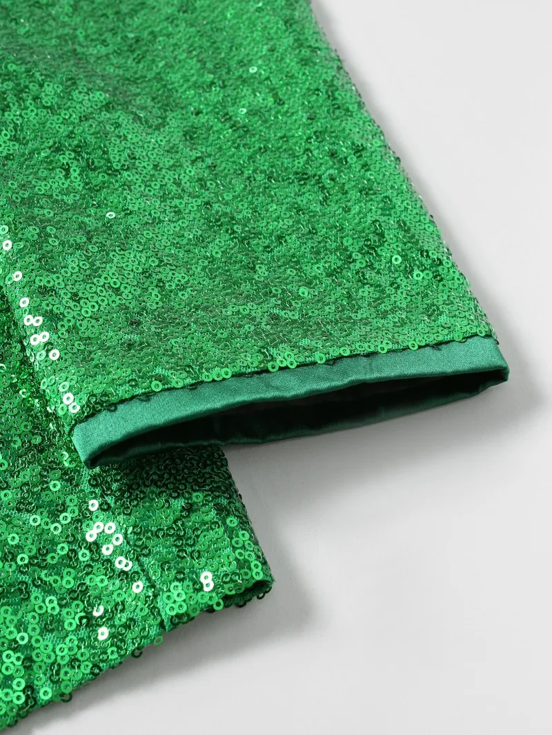 Herren Pailletten-Smokingblazer aus Satin, schmal geschnitten, glänzende Pailletten-Anzugjacke für Nachtclub, Hochzeit, Party, Bühnenauftritt, formeller Anzugmantel – Detail 12