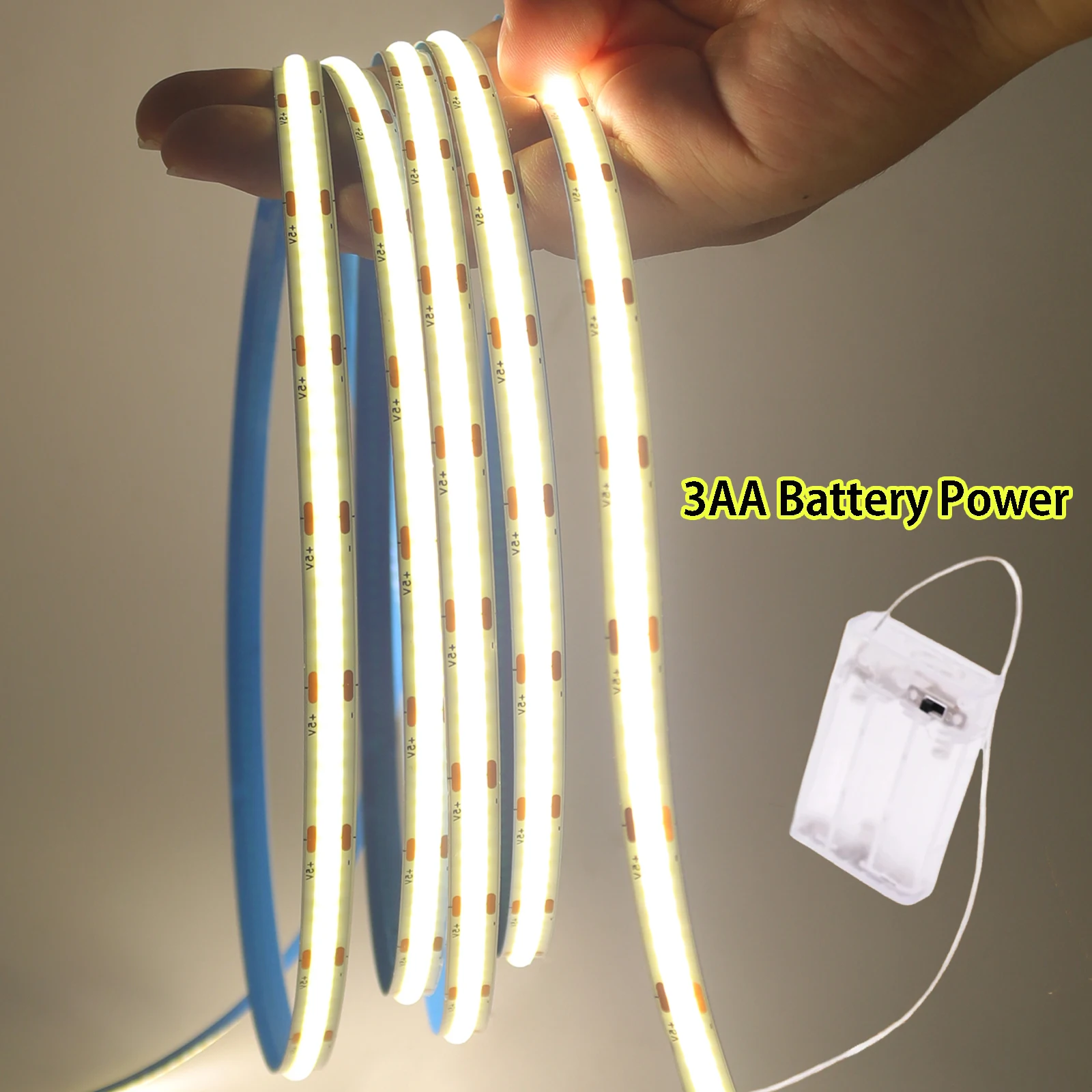 3AA Battery Power COB LED Strip Light 5V 320LEDs/M 1m 2m 3m 4m 5m DIY Flexible Light Strip for Bedroom Room Cabinet TV Backlight