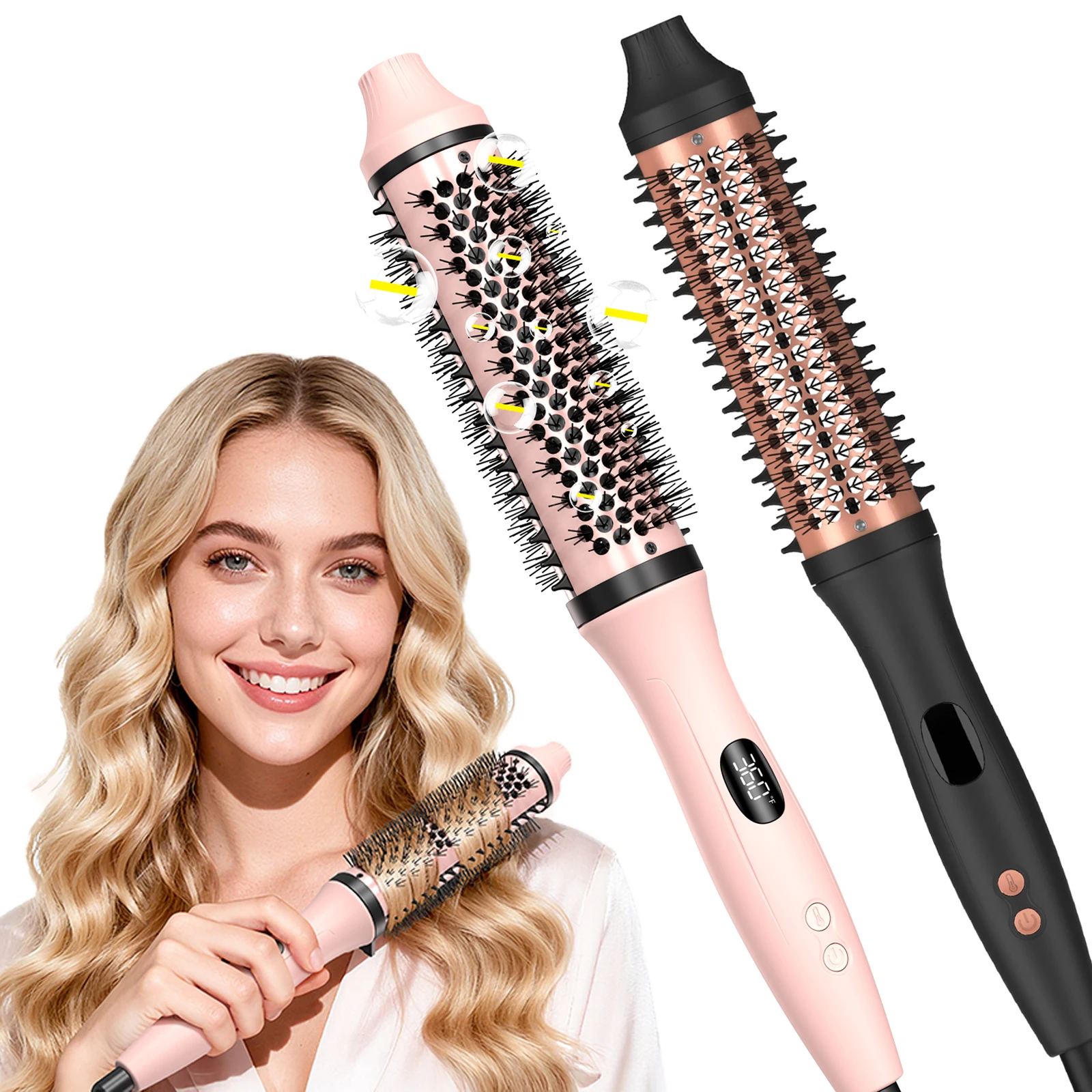 Hair Curler Ceramic Straightener Curling Hair Styling Brush Anti-Scald Thermal Brush Curl Wand Volumizing Brush Styler 100-220V