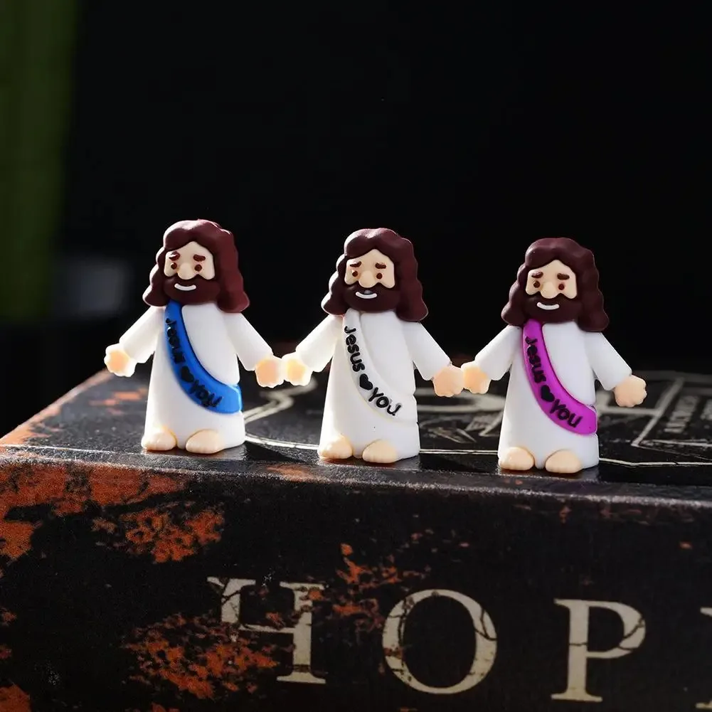 Figuras de jesus mini brinquedos 10 cores miniaturas de borracha jes para esconder e procurar religioso presentes quarto escritório decorações de mesa