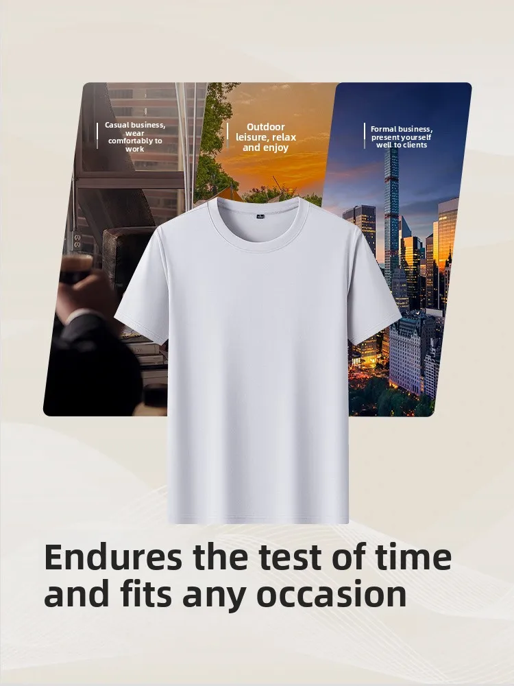 Hodo Men's Short Sleeve T-Shirt Lyocell Cotton Casual round Neck  Color Base Layer White T-Shirt Comfortable Standard Fit
