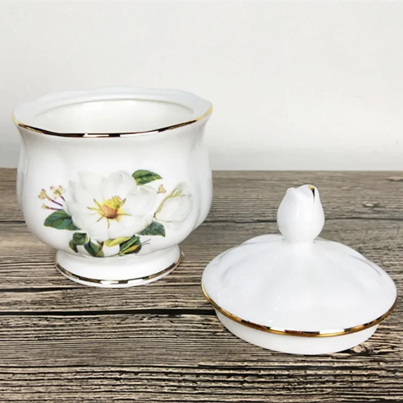 Bone China Sugar Bowl with Lid, Porcelain Coffee Ware, Fashion Ceramic Coffee Canister, Storage Jars, Kitchen Seasoning Box Cans