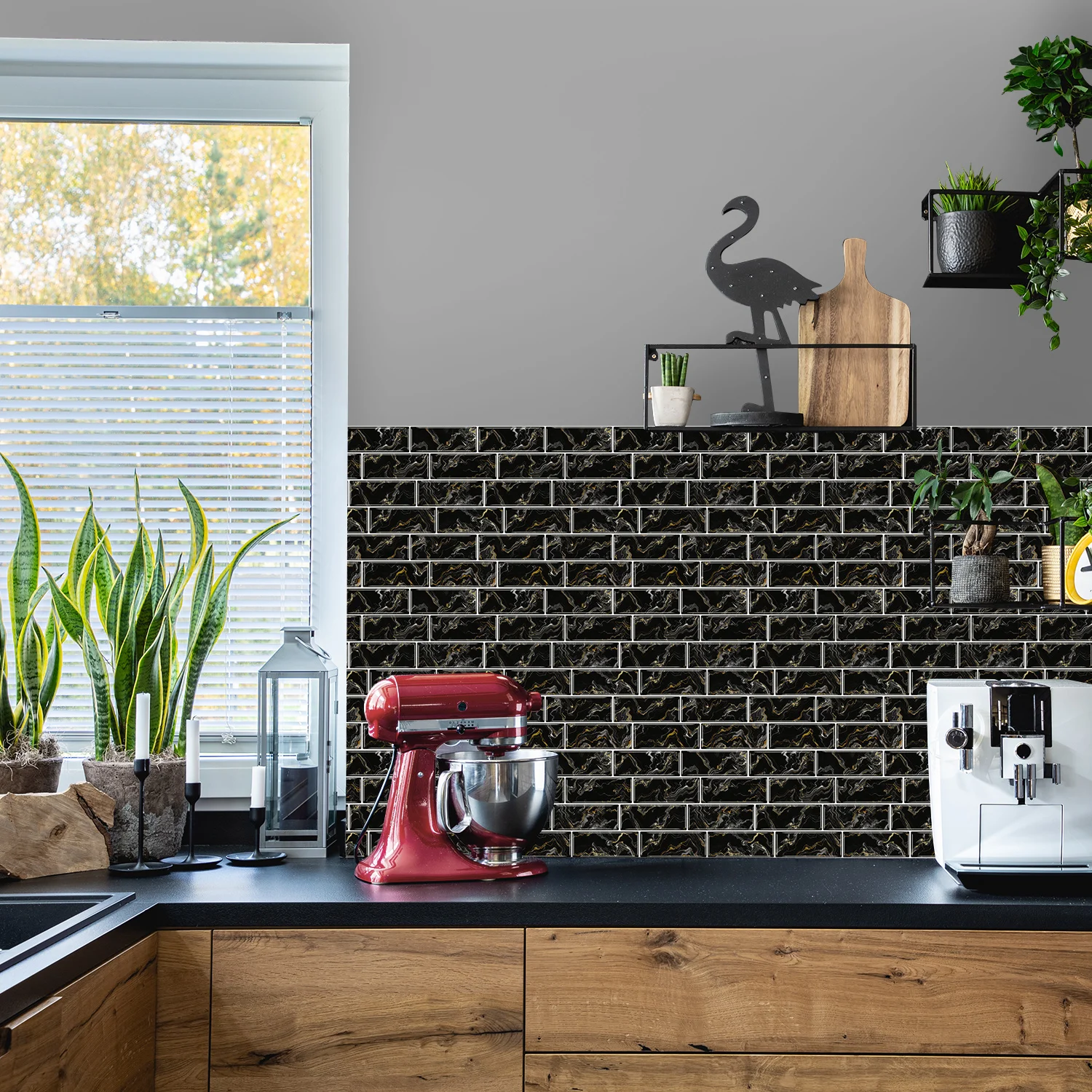 Green DIY Splicing Tile Stickers Waterproof Self-Adhesive Room Decor Wall Stickers Kitchen Bathroom Wall Decal Detachable
