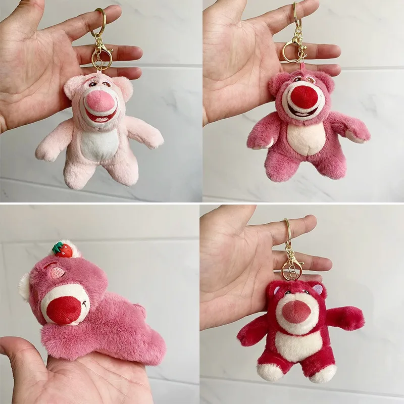 

Disney Lotso Strawberry Bear Plush Toy Bear Keychain Animation Derivatives Woman Backpack Car Pendant Dolls Ornaments Kid Gifts