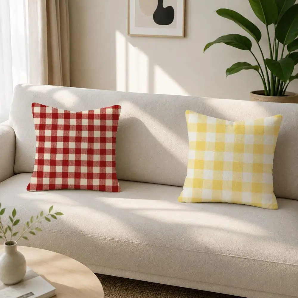 Pattern Gingham Pattern Cushion Cover Soft Plush Cushion Covers Fluffy Throw Pillow Cases for Sofa Bedroom Home Decor