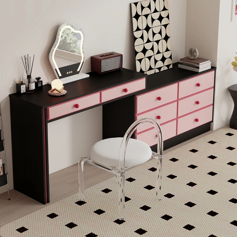 Modern Contrast Dopamine Retractable Bedroom Makeup Table Storage Cabinet