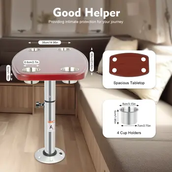 房車桌,可拆卸房車桌,塗漆橡木桌,適用於露營車、房車、船舶,高度可調節,帶4個杯架 8 最佳銷售 房車家具 - №2