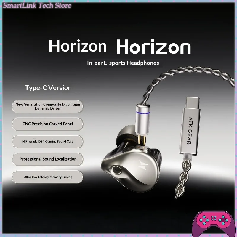 New ATK Horizon In Ear Gaming Headphones HiFi Sound Localization Mic USB Type C DSP 384kHz 32bit DAC For Sports Gamers  Earphone