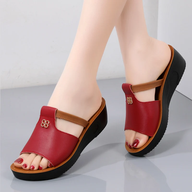 2024 Summer Women Wedge Sandals Premium Orthopedic Open Toe Sandals Vintage Anti-slip Leather Casual Female Platform Retro Shoes