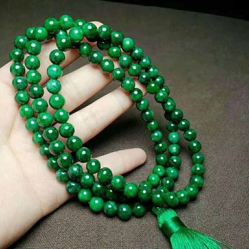 

Genuine Myanmar Jadeite Grade A Burma Green Jade Multilayer Tassel Charm Bracelet Mala Beads 108 Necklace Men Women Fine Jewelry