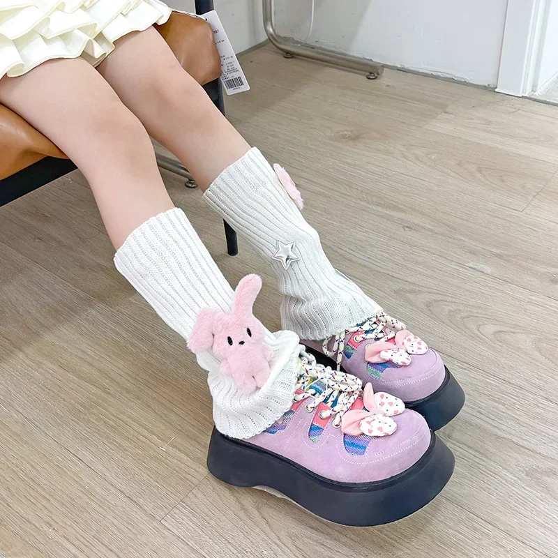 27cm/42cm bambini Aldult coreano Lolita scaldamuscoli bambini carino lavorato a maglia caldo copertura del piede per le ragazze tubo elastico calzini Y2K guanti