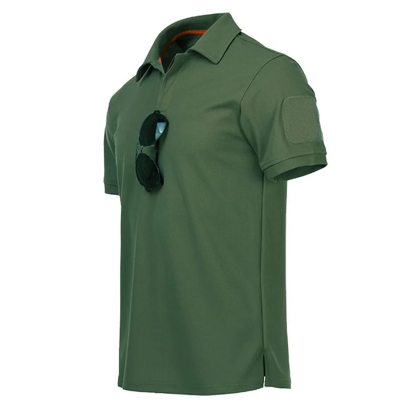 Men\'s Outdoor Tactical T-shirt Breathable Quick Dry Hunting Camping Hiking Tees Lapel short sleeve