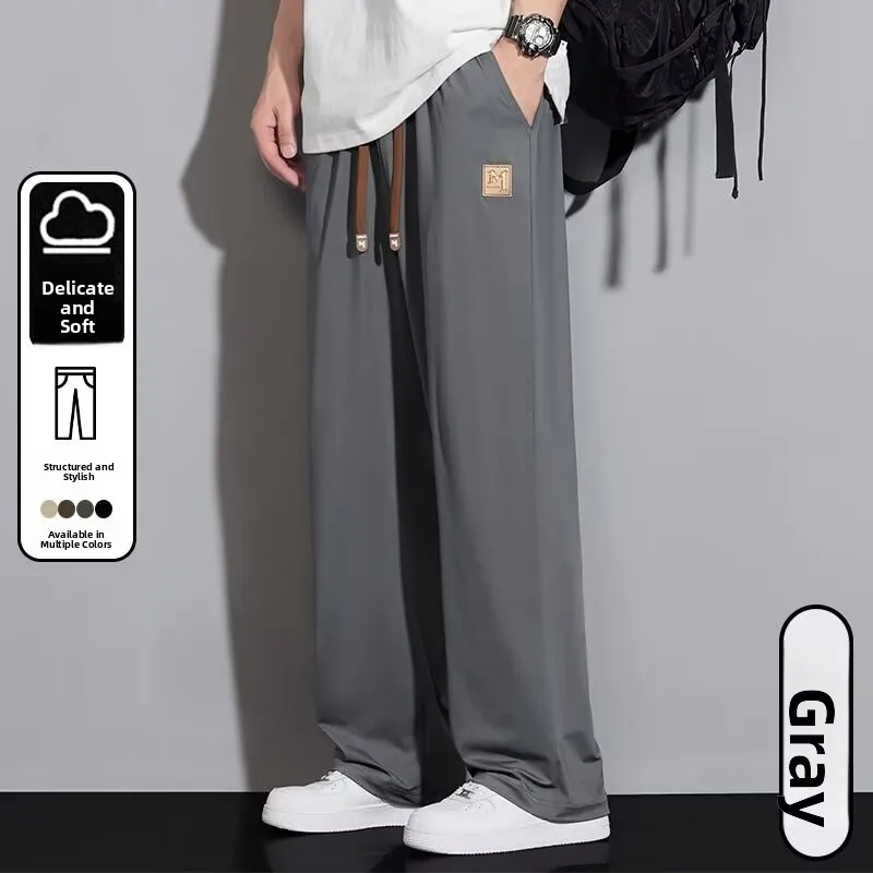 Ultra-Thin Ice-Silk Men's Summer Casual Straight Leg Loose Comfortable Quick-Dry Sport Pants Wide Leg Draping Lightweight
