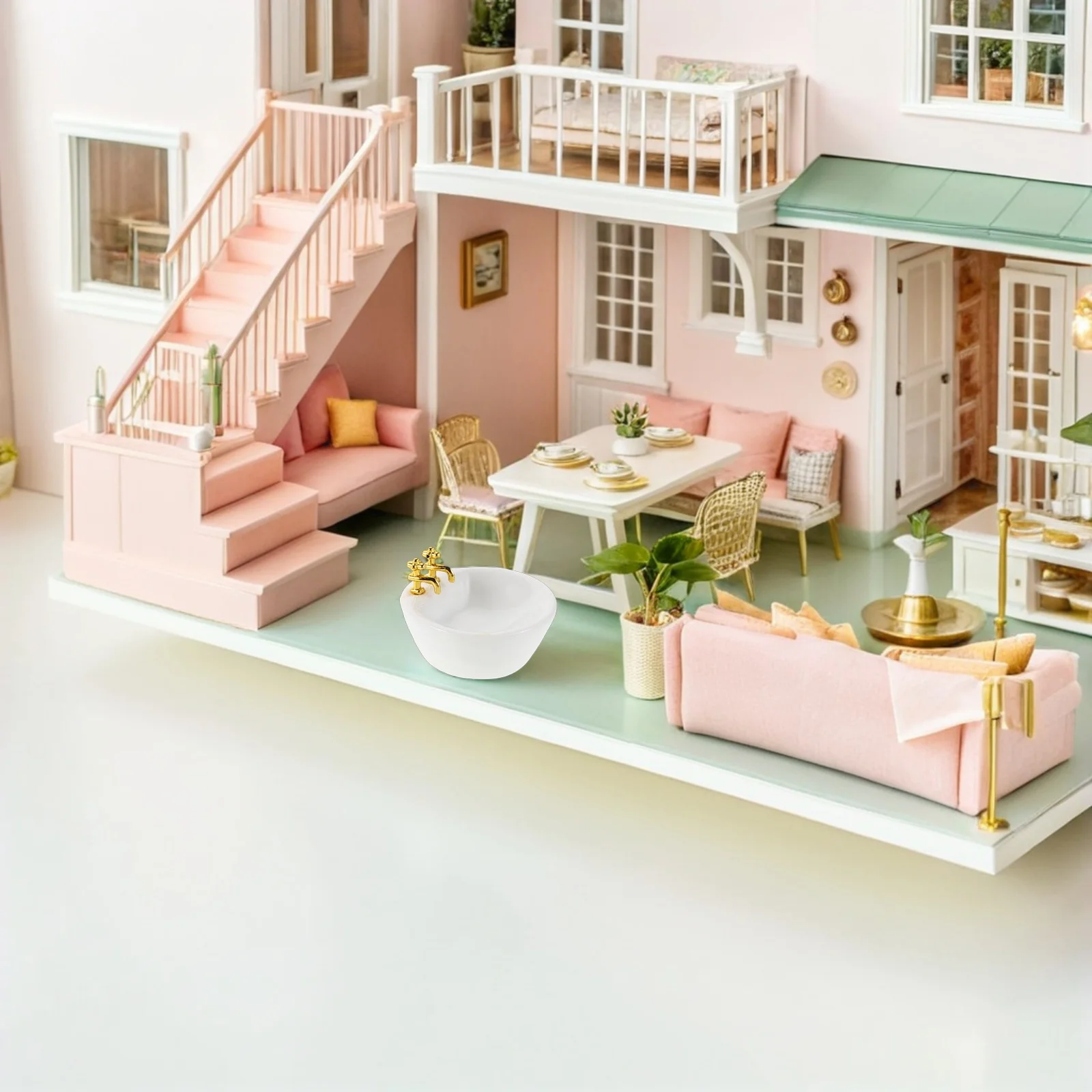 3pcs Miniature Dollhouse Bathroom Accessories 1:12 Scale Tiny White Sink Set For Dollhouse Kitchen Bathroom Playset Supplies