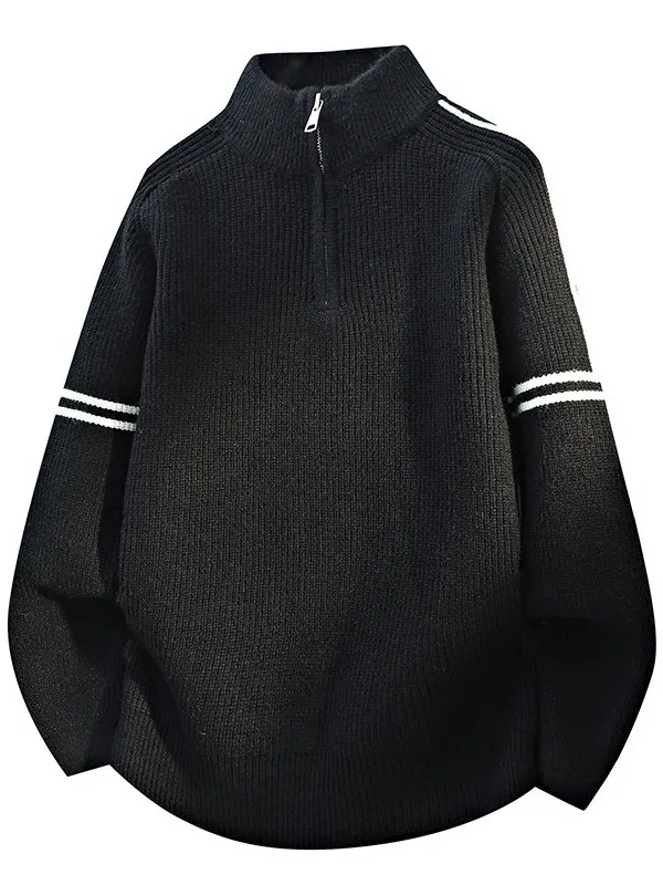 

Модный подростковый мужской вязаный свитер на молнии, теплый ветрозащитный шерстяной свитер с полосатым декором, топ из пряжи