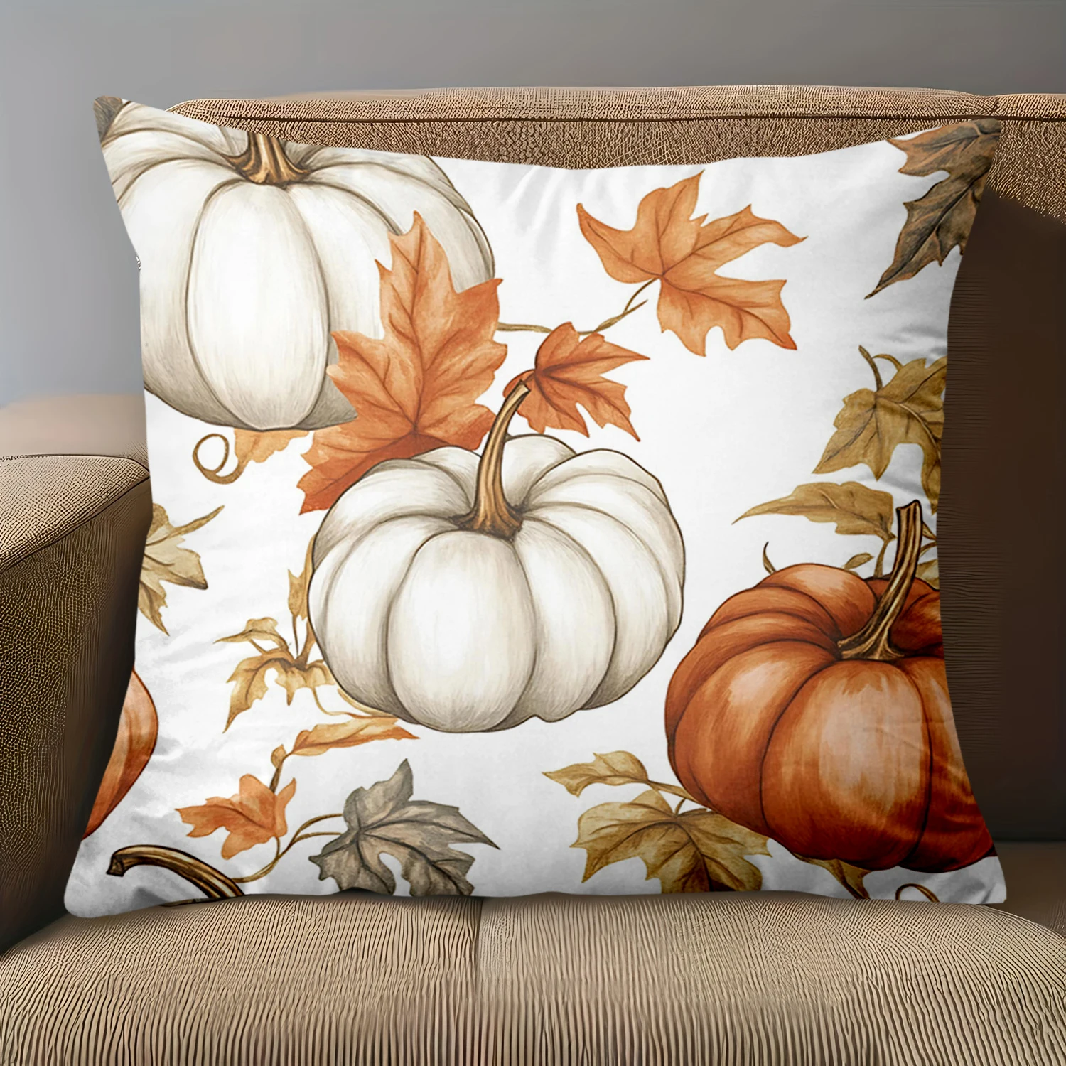 1 pieces -2D flat printing Autumn Pumpkins And Leaves Patterned Cushions Polyester pillowcase, sofa decorative cushion cov