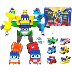 6 IN 1 ABS GGBOND Gogo Bus Transformation Car Toy Action Figures Ambulance/Police/Fireman Slide Toys for Kids Gift