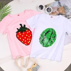 Summer Kids TShirts Clothing Fashion personality Boys Girls Short Sleeve Watermelon Reversible Magic Sequins Change Graphic Tops