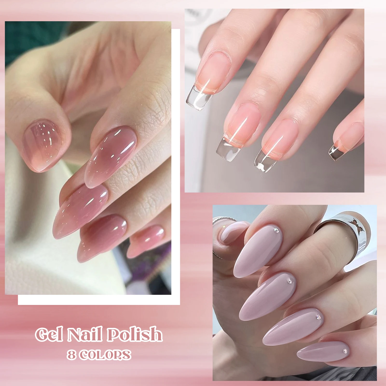 Kit de Base de Gel de goma desnuda, 8 colores, sin TPO HEMA, LED UV semipermanente, arte de uñas para principiantes, diseño de manicura DIY