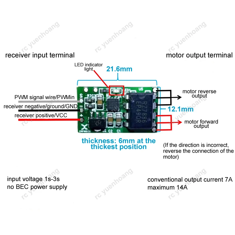 1PCS 1S-3S Brushed ESC Board Micro Bidirectional Electronic Speed Controller DIY Modification for Hand-thrown Aircraft Model Car