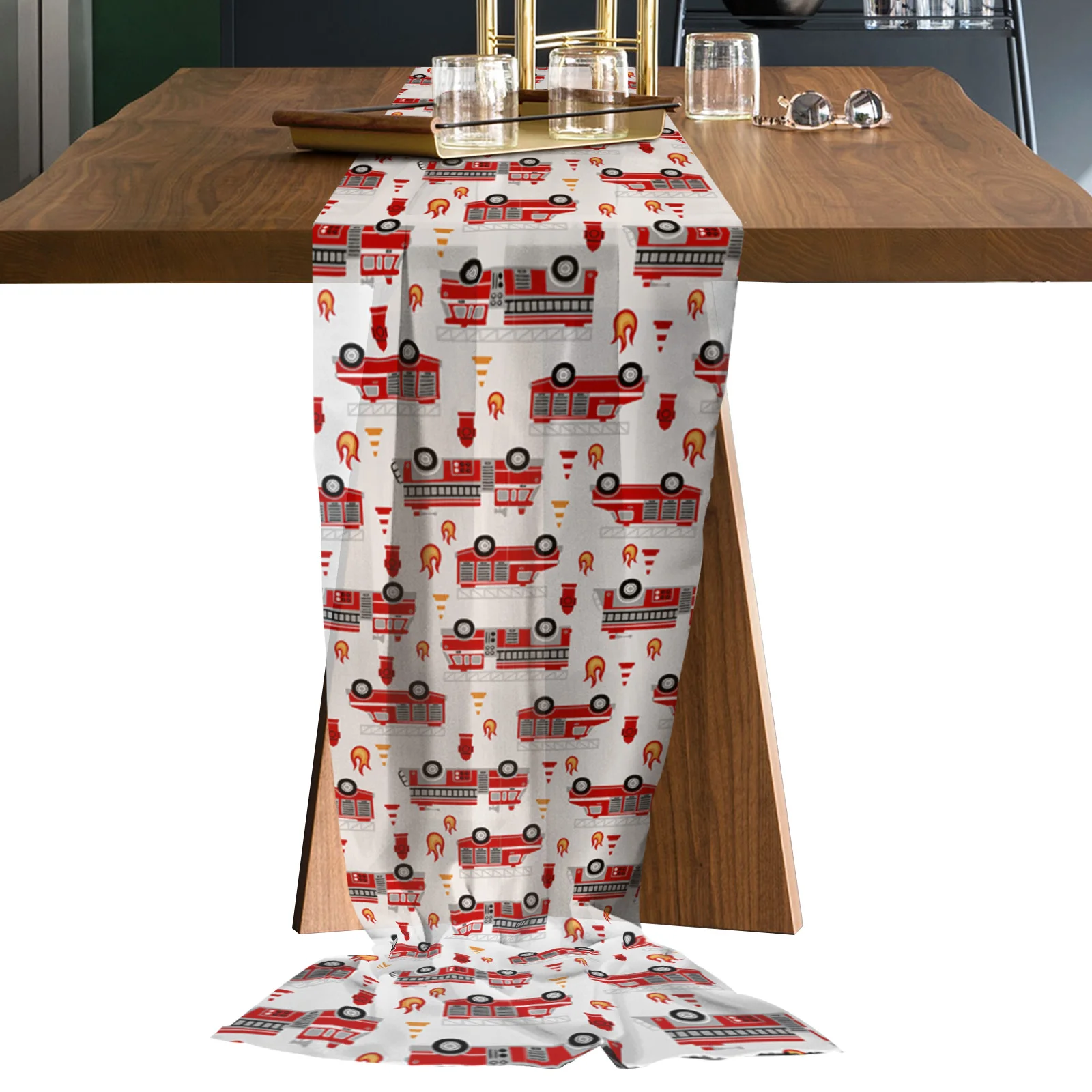 Cartoon Fire Truck Tulle Table Runner Wedding Decor Chiffon Table Runner Holiday Dinner Table Decoration