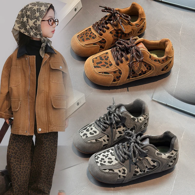 

Children Casual Shoes Kids Flats Running Outdoor German Training Shoes Leopard Print Flat Sneakers Children Shoes for Kids Girls