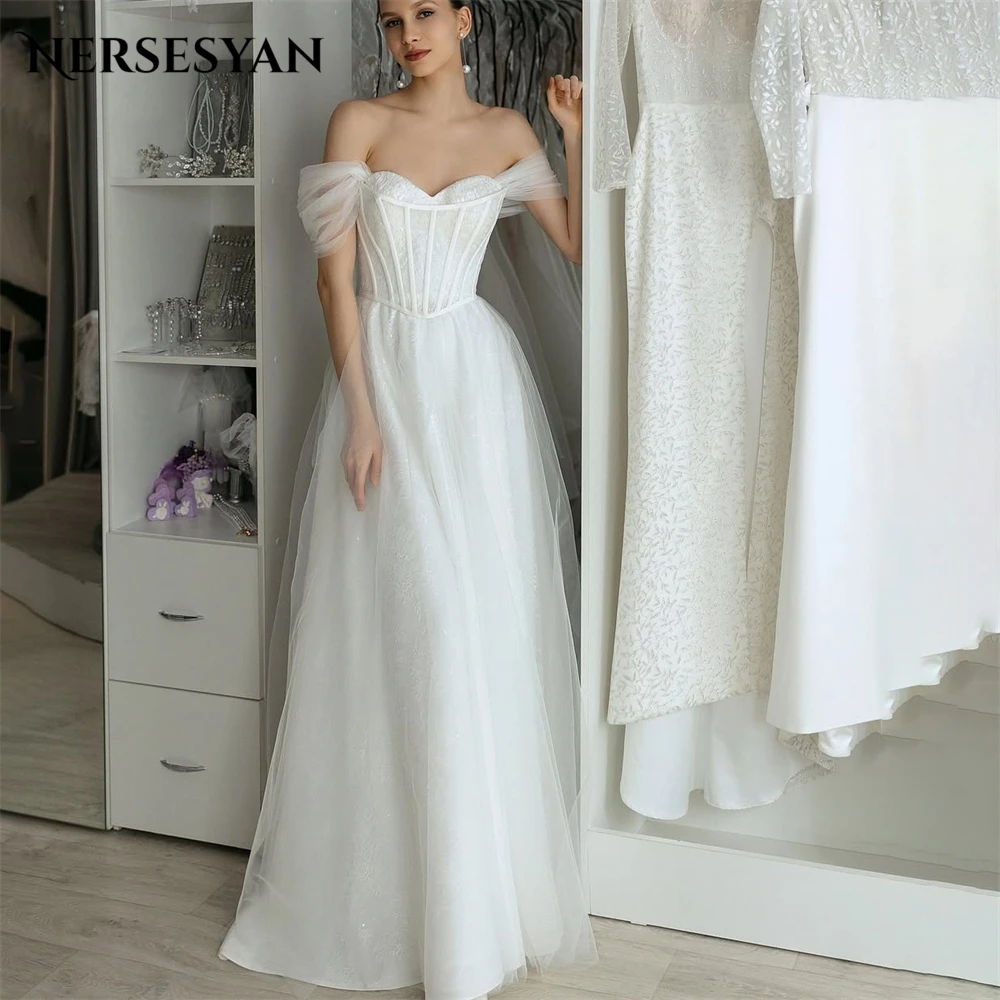 

Nersesyan Classic Lace Wedding Dresses Off Shoulder Short Sleeveless Backless A Line Bridal Gowns свадебное платье Customized