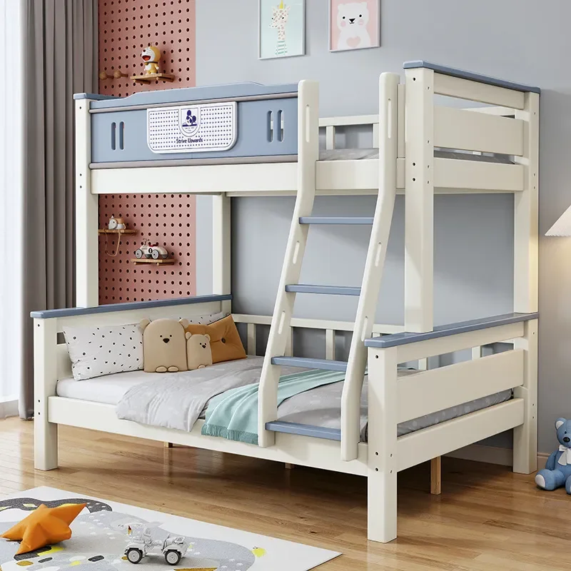 Simple Solid Wood Bunk Bed High Low Two Layer Mother Child Bed with Storage for Boys and Girls