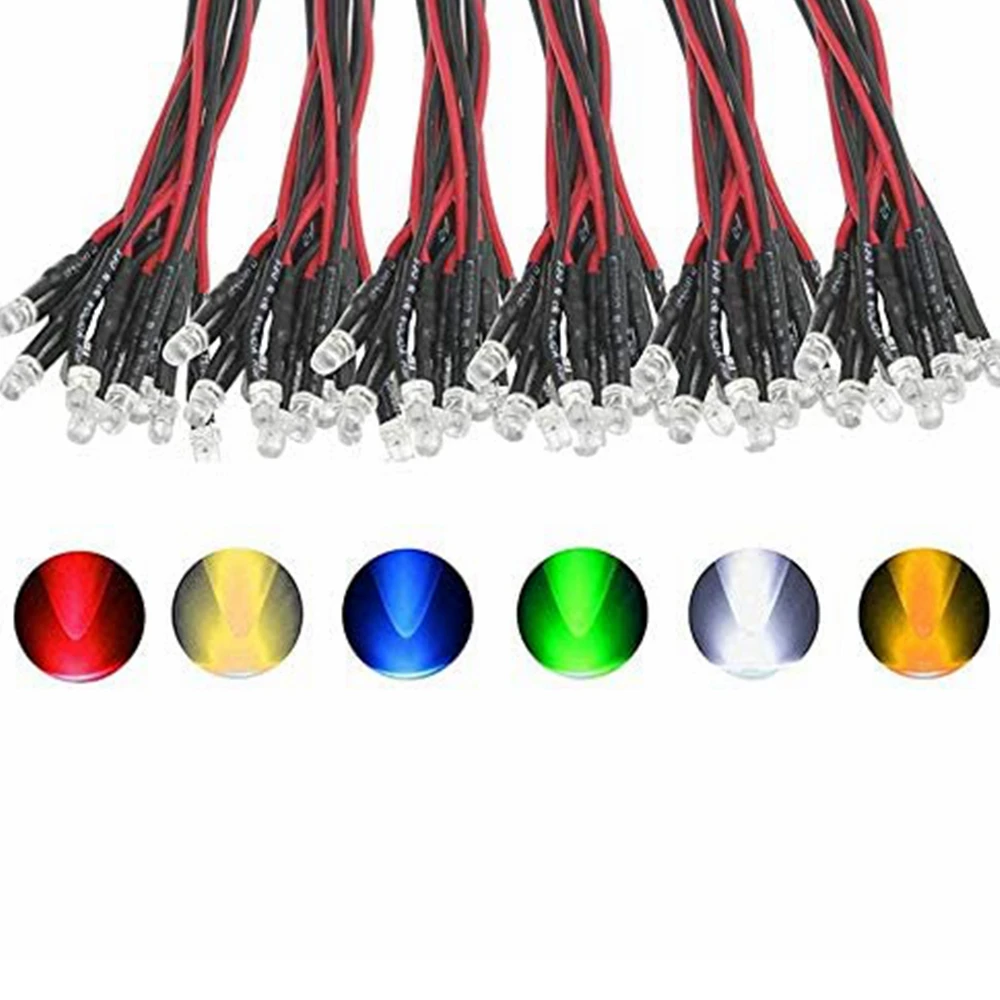 10pcs DC 12V 3mm 5mm 10mm LED Diodes 20cm Pre Wired LED Light Lamp Bulb Prewired Emitting Diodes For Model DIY Home Decoration