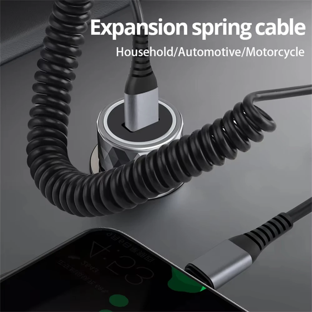 NNBILI 1/3pcs 66W Car Spring Data Cord 6A Short Fast Charging Wire USB A TO Type C Cable For Huawei Xiaomi Samsung Type C Cable