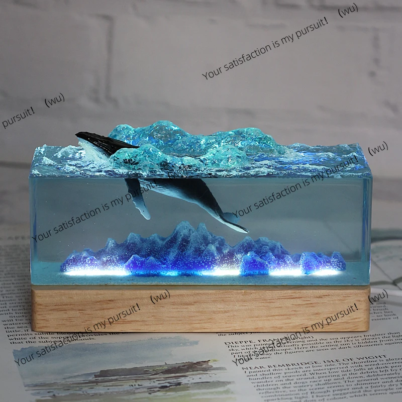 Resin desk lamp with the theme of marine animal interaction, creative art, beautiful night light, USB charging