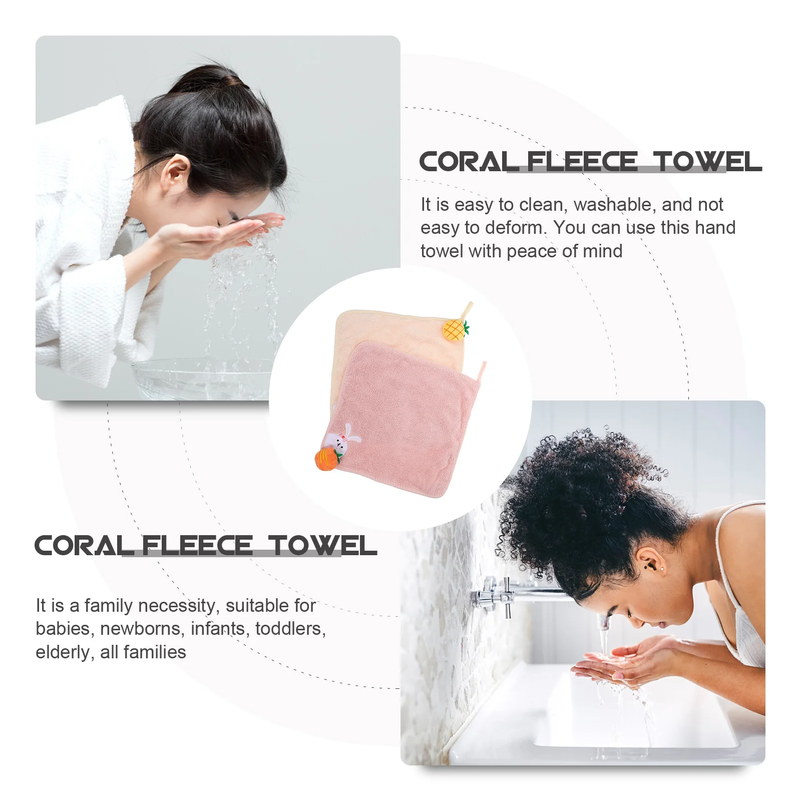 

2Pcs Coral Fleece Hand Towels Hanging Absorbent Soft Kitchen Bathroom Towels Decorative Cartoon Small Household