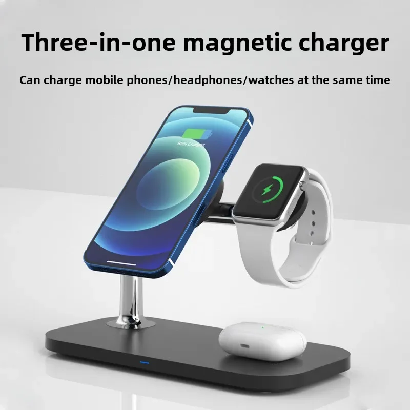 Station de charge sans fil 3 en 1, chargeur à induction 3 en 1, support de bureau ultra rapide pour chambre à coucher, téléphone portable, montre, chargeurs rapides