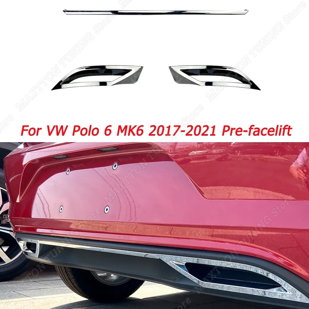 3Pcs Rear Bumper Diffuser Lip Spoiler Air outlet Exhaust Strip Trim For Volkswagen For VW Polo 6 MK6 2017-2021 Pre-facelift ABS