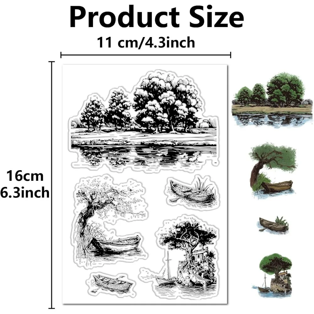 Natural Scenery Clear Stamp for Card Making Trees Lake Background Rubber Stamps Reusable Transparent Silicone Making Kit