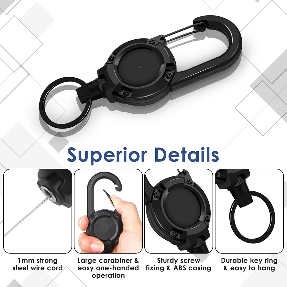 Tactical Retractable Steel Wire Reel Keychain Anti-theft Easy-to-pull Key Chain Outdoor Sporty Carabiner Key Ring