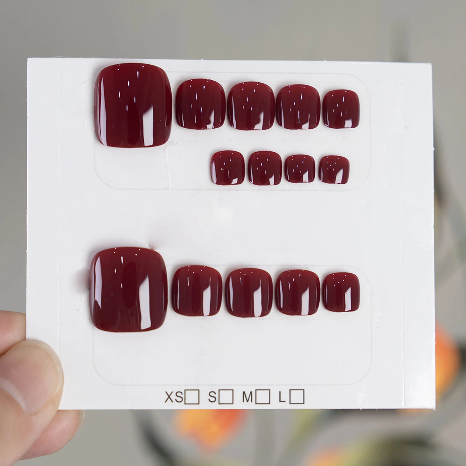 

14pcs Square Retro Red Fake Toe Nail Charming Handmade Feet False Nails Press On Acyrlic Nails Short Solid Color Artificial Nail