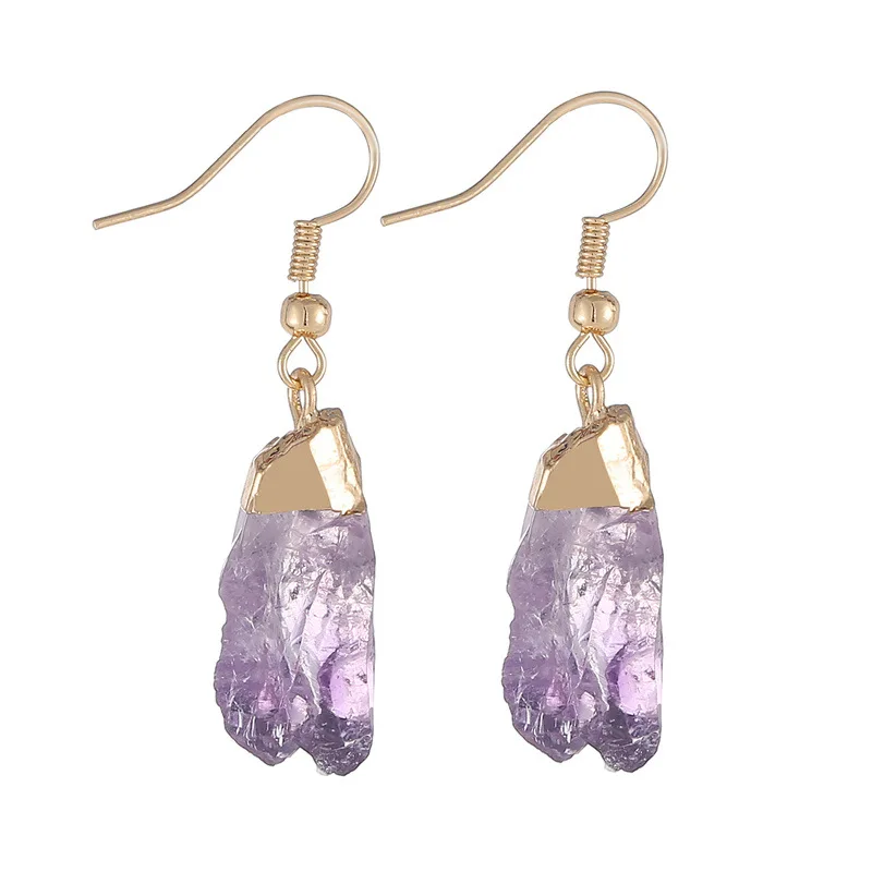 أقراط الجمشت الطبيعية، حلق مطلي بالحجر الخام والجمشت العشوائي مجوهرات أمازون الأكثر مبيعًا عبر الحدود الأوروبية